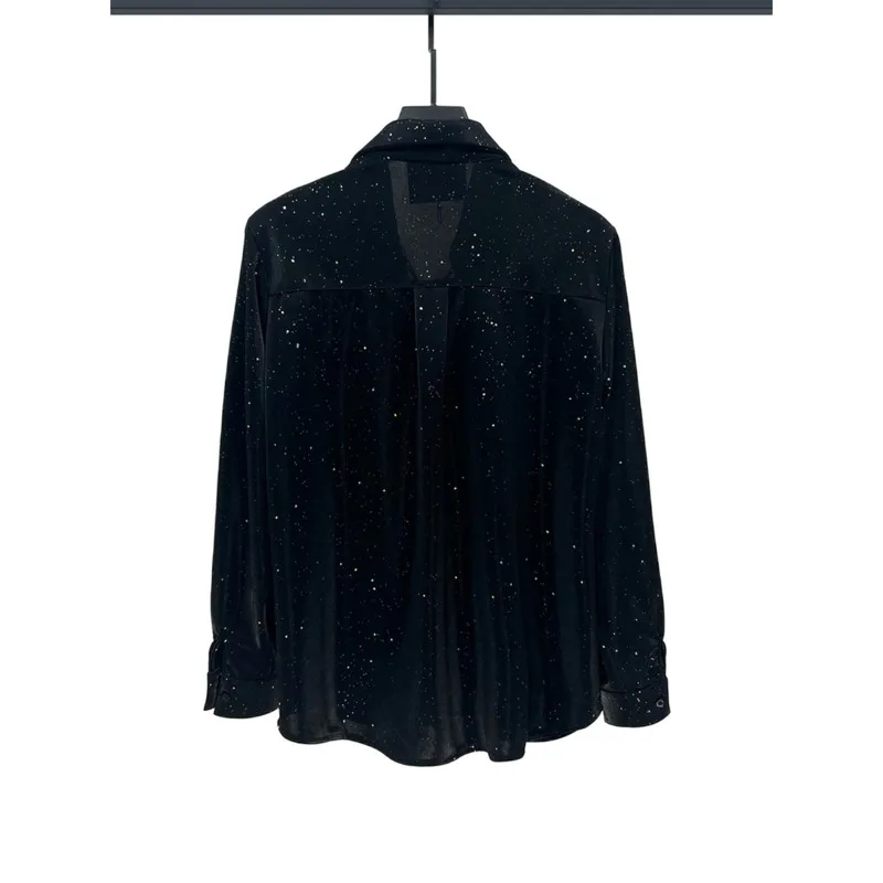 WVGA New Men Spring Summer Breathable Gold Stamping Long Sleeve Shirt Korean Style Niche Chic Casual Shoulder Padded Tops W18315