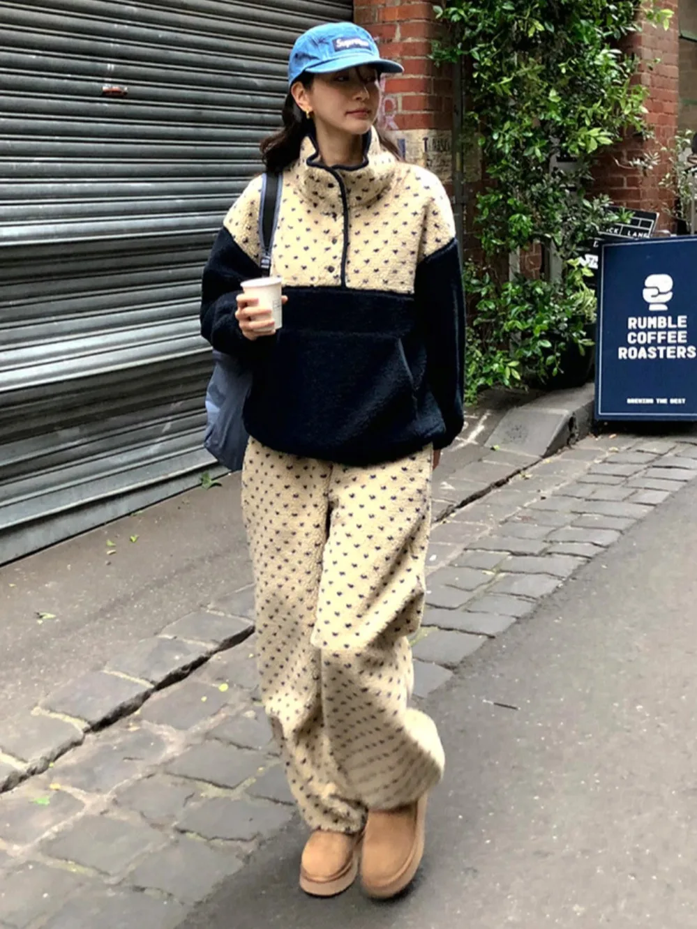 Chic Fashionable High-End Lamb Fur Spot Warmth Set Women's Winter New Style Complete Matching Korean Style Sweater Ensemble