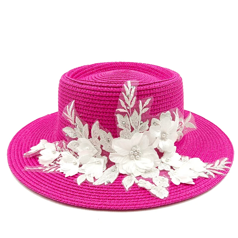 Summer hat embroidered three-dimensional flower men and women's straw hat sun hat beach hat blue rose straw hat  Женская шляпа 