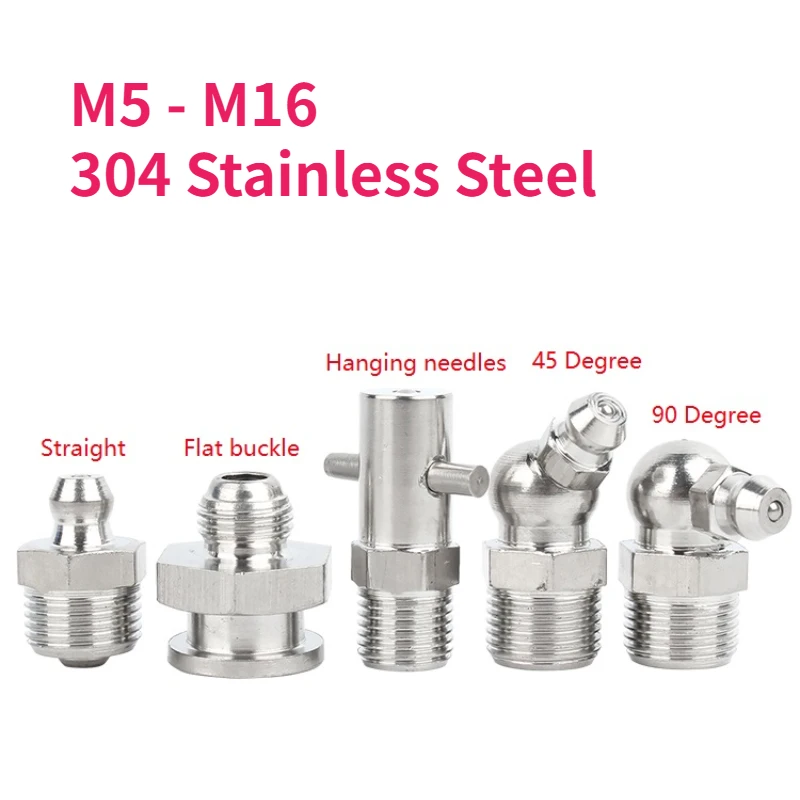 10pcs 304 Stainless Steel Grease Nipple Metric Imperial Male Thread Straight Elbow Type Oil Zerk Fitting For Grease Gun