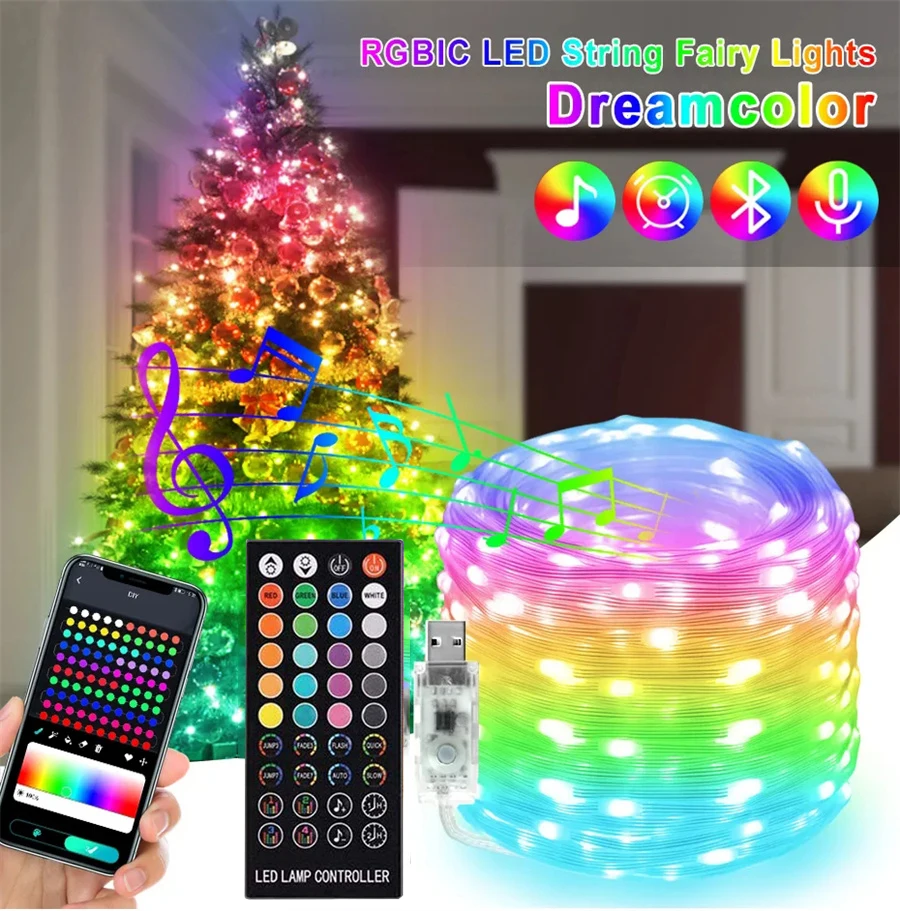 Smart APP Fairy Lights 20m 40M App Controlled Christmas Tree Twinkle String Light with Remote Music Sync Christmas Garland Light