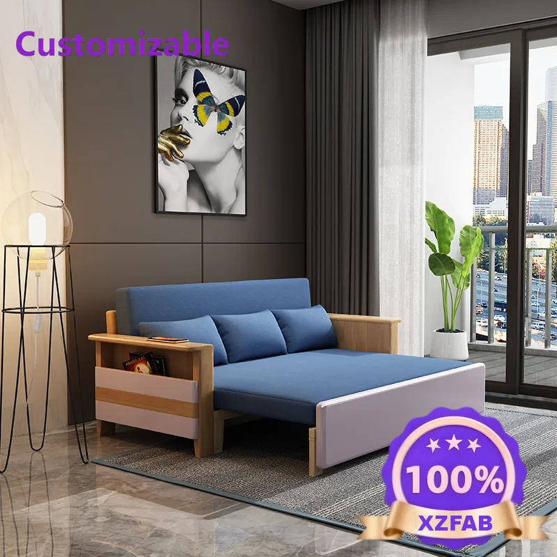 Factory Direct 2026 Solid wood sofa bed foldable dual-purpose living room multi-functional small apartment sitting single bed