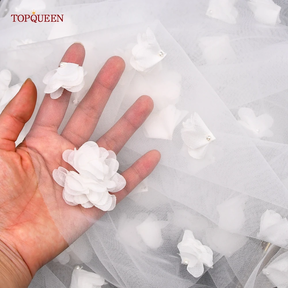 TOPQUEEN V20 Bridal Flower Wedding Veil in Multiple Sizes and Custom Lengths Single Layer Bridal Veil in Three Colors