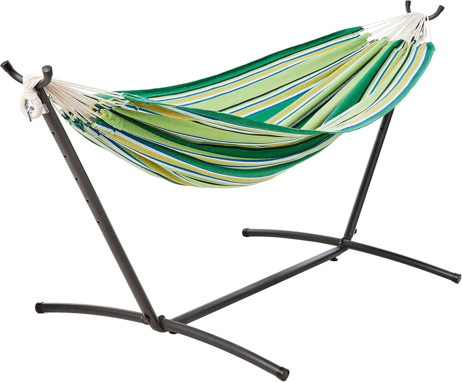 Double Hammock with 9-Foot Space Saving Steel Stand and Carrying Case, 450 lb Capacity, Vigor Green, 110x47x43 inches