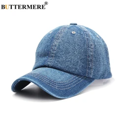 BUTTERMERE Denim Baseball Cap For Men Blue Casual Dad Hats Women Adjustable Jeans Vintage Autumn Solid Uv Sun Caps Male 2024