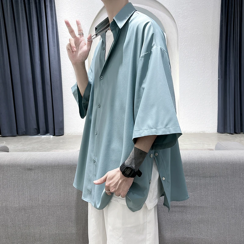 Summer Short Sleeved Shirt Men Oversized Fashion Social Mens Black Dress Shirt Korean Loose Casual Shirt Mens White Shirt M-3XL