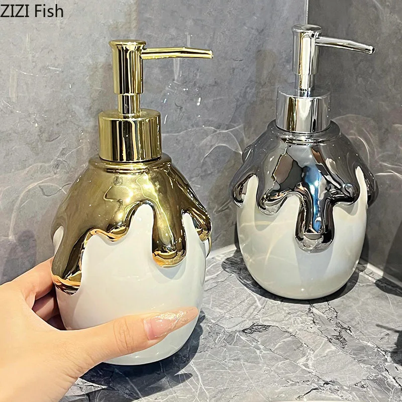 Gilded Gold Ceramic Hand Soap Dispenser Hotel Hand Soap Bottle Bathroom Lotion Bottle Soap Pump Home Bathroom Accessories