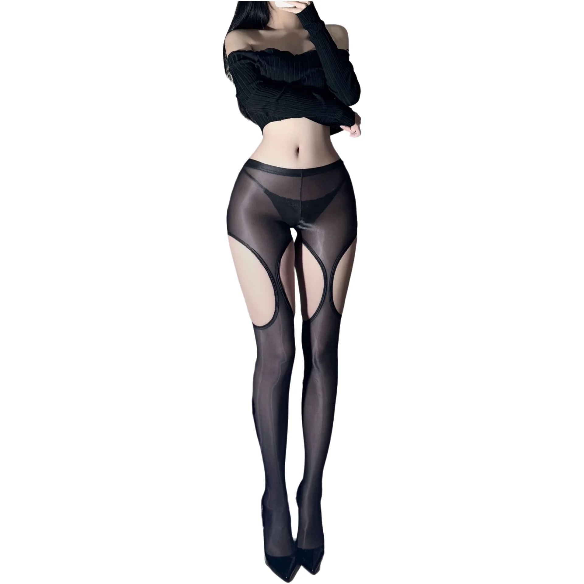 End-of-Season Glossy Silky Hollow Out Strap Sexy Stockings Horse Oil Open Tight-Fitting Pantyhose Beautiful Charming Casaul R0FG