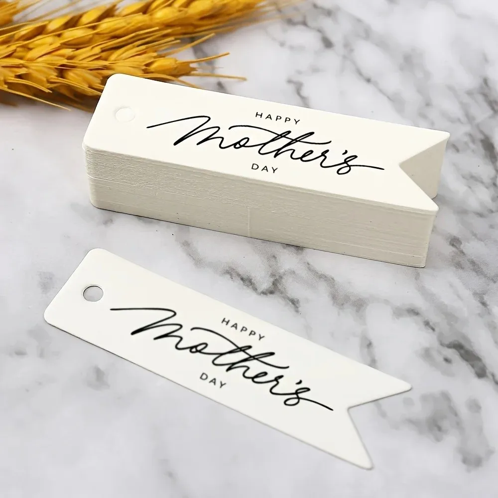 100pcs White Paper Mother Day Tags Hanging Decoration Handmade Cake Decor Tag DIY Crafts Gift Labels Party Label Stickers