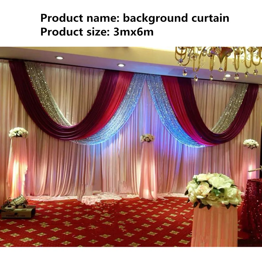 3m*6m Top Quality Red Color Shinning Material Red Wedding Backdrop Wedding Curtains Stage Backdrop Decoration