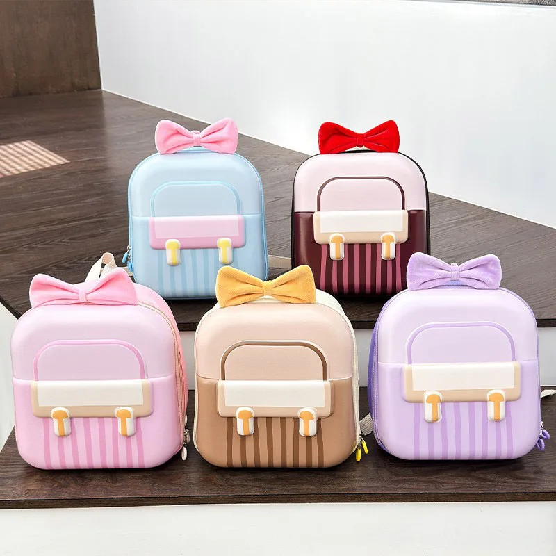 かわいいリボンキッズバックパック-pvc-ストライプハードシェル幼児スクールバッグ防水小さなバックパック女の子旅行屋外デイパック