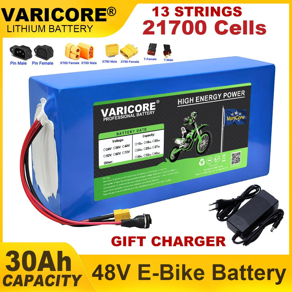 VariCore 13s6p 21700 48V 30Ah 電動自転車リチウム電池パック 1200 ワット 1440 ワット内蔵 BMS 電動自転車 E-スクーター 54.6v 2A 充電器