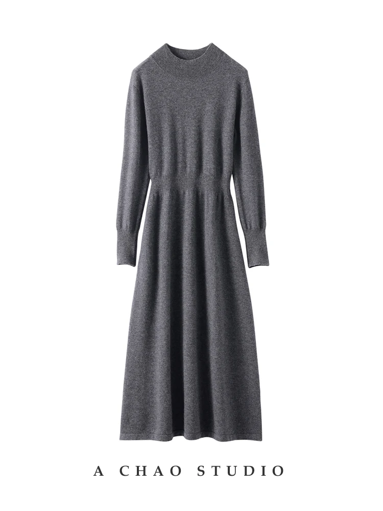 

CHICUU Women Cashmere Dress 100% Cashmere Knitted One Piece Dress Autumn Winter Thick Warm Cashmere Knitwear Long Sleeve Dress