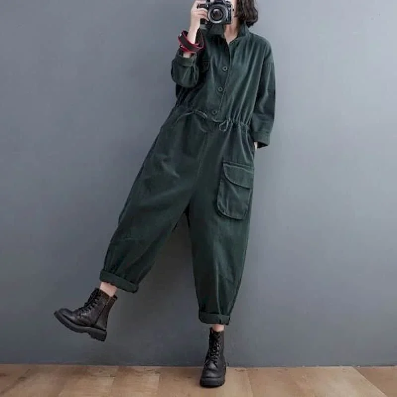 

Oversize Jumpsuits Women Long Sleeve Solid Playsuit One Piece Outfit Women High Waist Patchwork Pants Overalls for Women Clothes