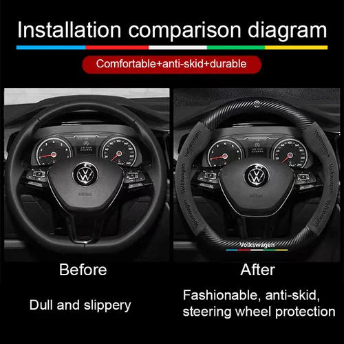 Imagen 2 del producto Protector antideslizante de gamuza para volante de coche, para Volkswagen Passat Golf GTI Beetle Tiguan Touareg Polo T-ROC ID.3 ID.4 Jetta t-cross
