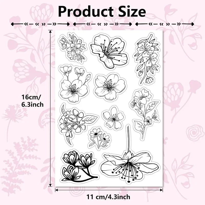 1pc Flowers Cherry Blossom Clear Rubber Stamp Retro Plants Sakura Transparent Silicone Seals Stamp for Journaling Card Making