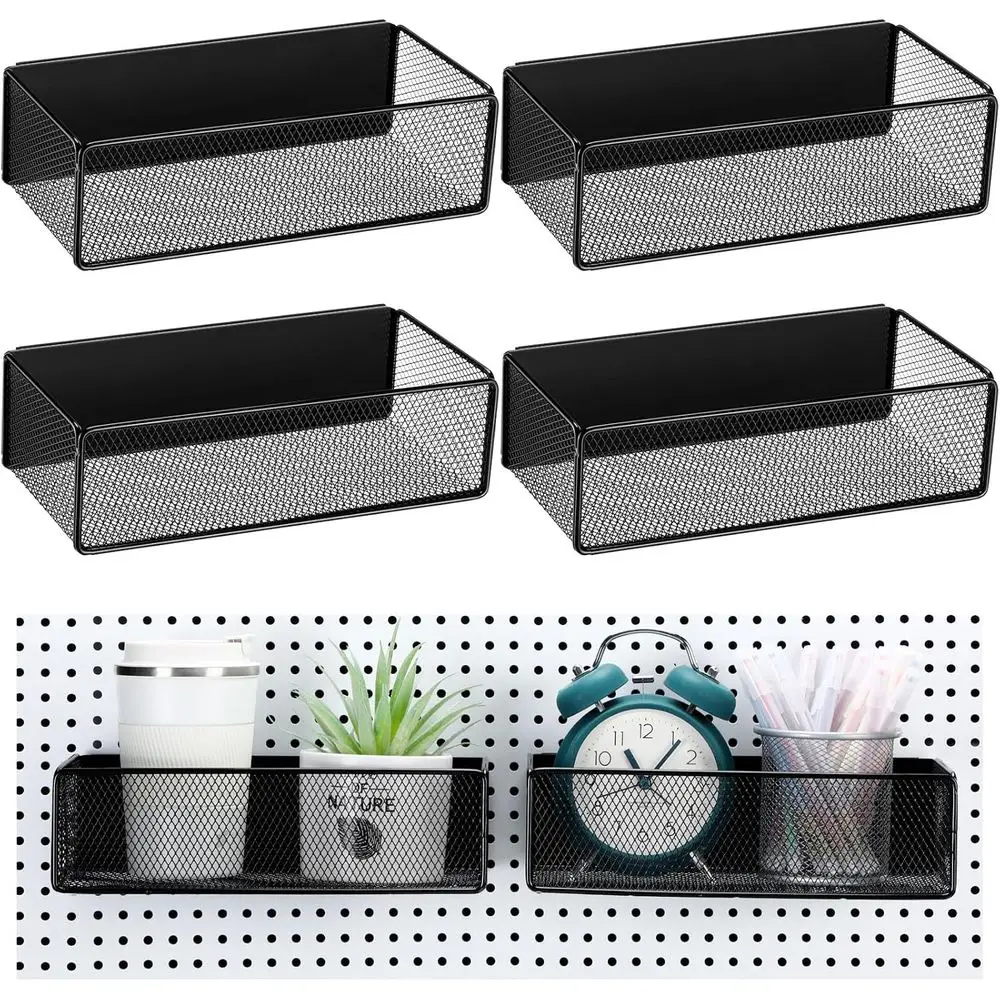 

Magnetic Storage Bins Set of 4, Black, 10.6 Long, for Kitchen, Home, Whiteboard, Refrigerator, and Wire Shelves