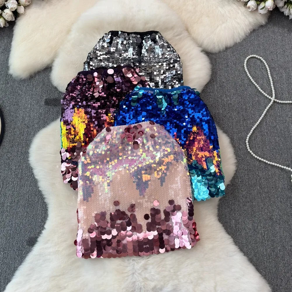 

Летние облегающие элегантные сексуальные роскошные короткие юбки с пайетками, женская модная блестящая уличная одежда с высокой талией, клубная одежда, юбка
