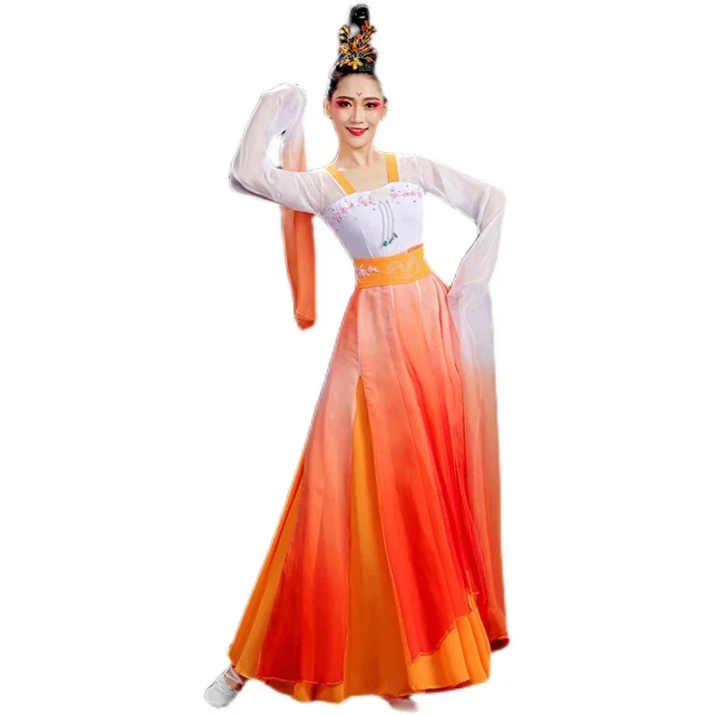 

Traditional Chinese Folk Dance Costume for Woman Ancient Elegant National Costumes Fan Umbrella Hanfu Clothing Practice Clothes