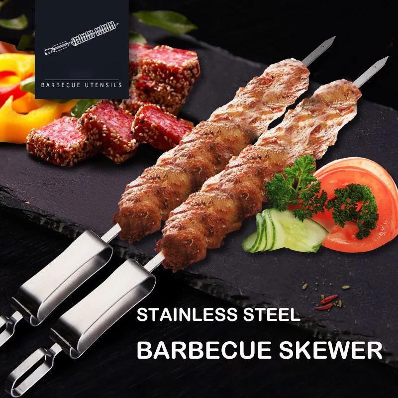 Skewers for Barbecue Reusable Grill Stainless Steel Skewers Shish Kebab BBQ Camping Flat Forks Gadgets Kitchen Accessories Tools