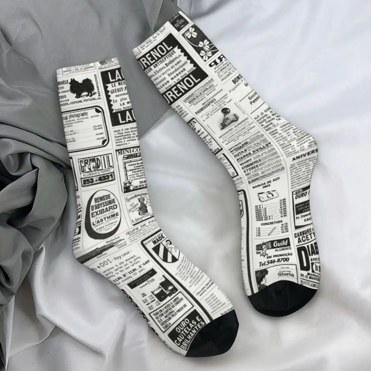 Old Newspaper Print Socks Retro Letter Elegant Stockings Men's Warm Soft Running Sports Socks Winter Anti Bacterial Socks