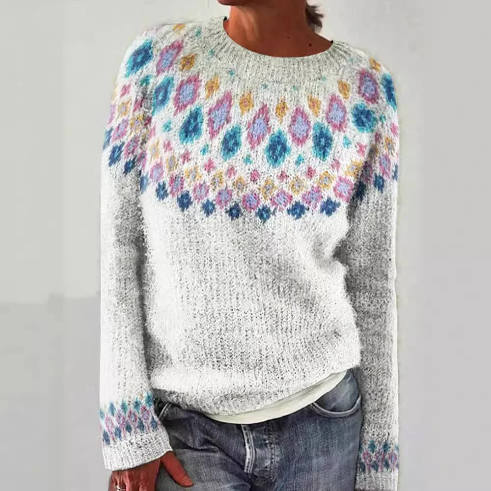Donna Autunno Sudaderas Girocollo Manica lunga Stampa diamante Elegante pullover allentato Maglione Top De Talla Grande Swetry Damskie
