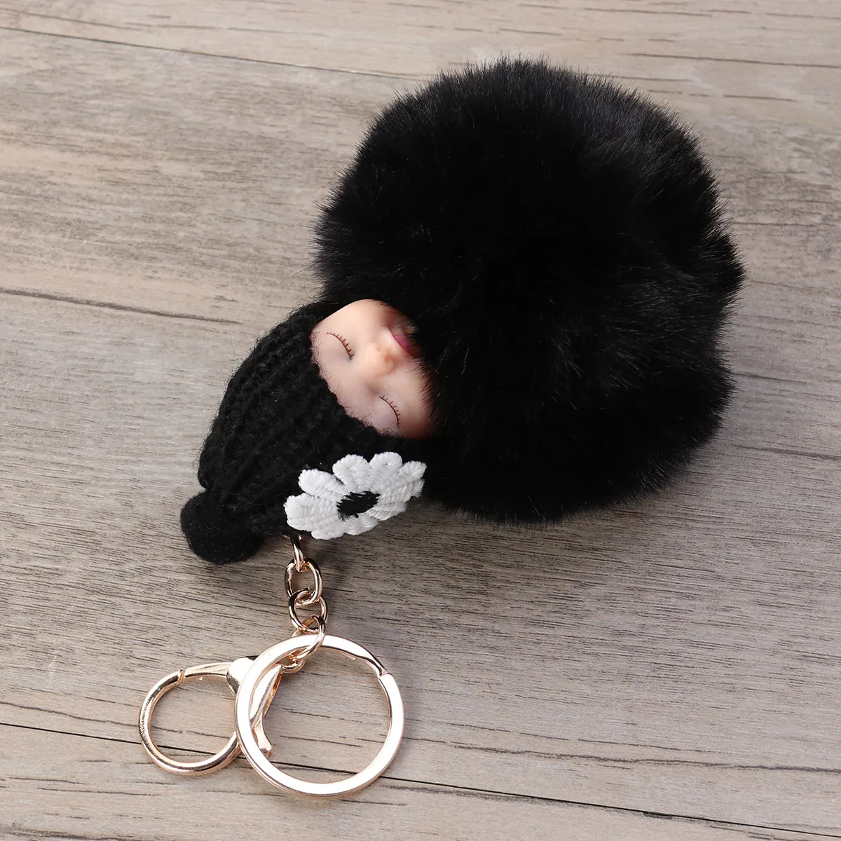 

Sleeping Baby Keychain Pom Pom Soft Comfortable Touch Car Keyring Decorative Pendant Gift Wine Red Baby Key Chain