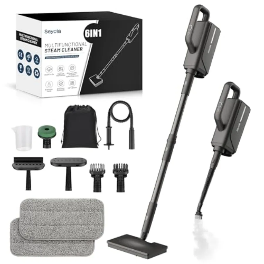 Fregona de vapor para limpieza de suelos, limpiador a vapor para el hogar con accesorios multifunción 6 en 1 de mano para ropa de suelos de madera dura