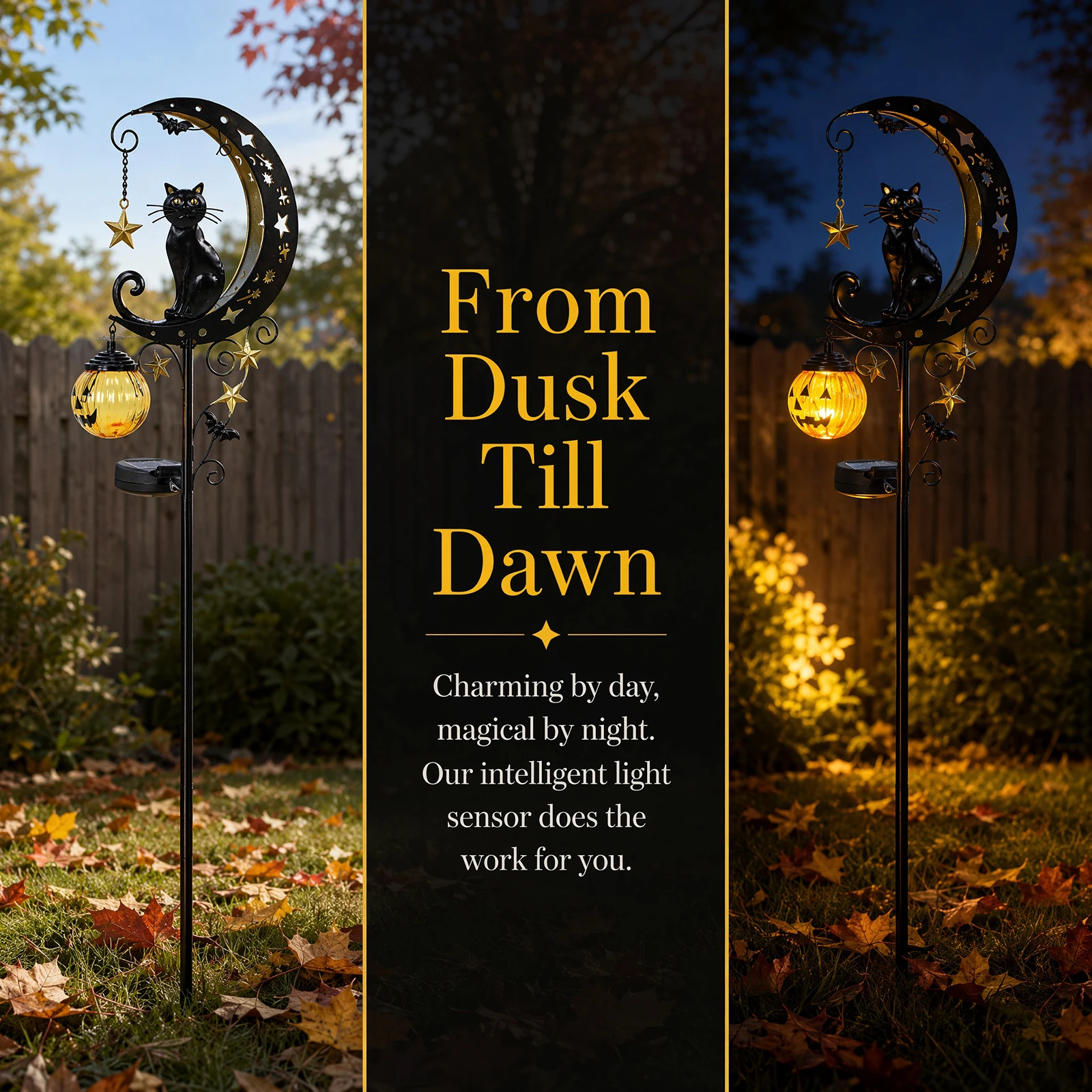 Iron Black Cat Moon Ground Lamp Waterproof Cat Moon Solar Lamp Solar Garden Lights for Outdoors Lawns Courtyards Yards Patio