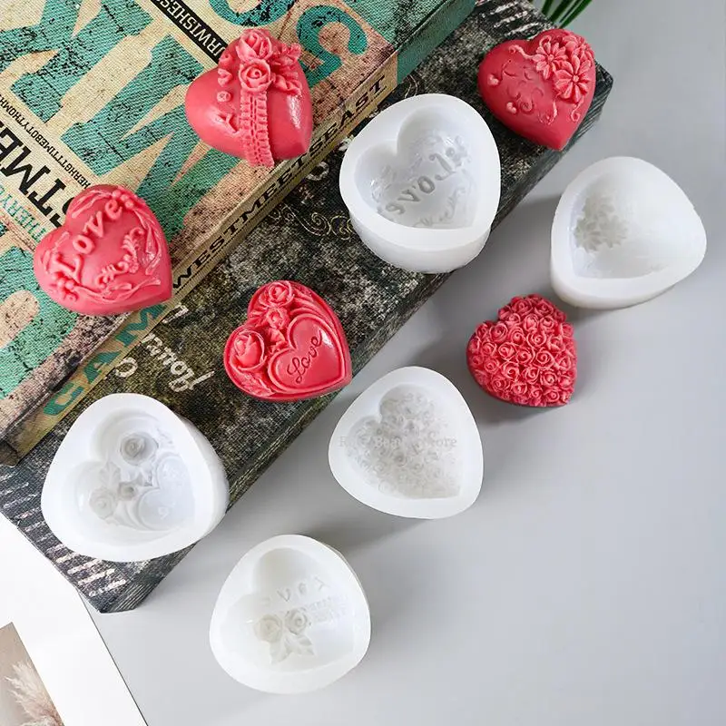 Love Rose Candle Silicone Mold 3D Flower Easy To Demould Soybean Wax Mold Handmade Soap Valentine's Day Wedding Home Decoration