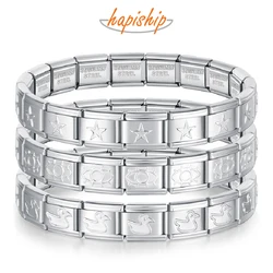 Hapiship 2024 Women's Wholesale Italian Elastic Star Round Eye Taiji Charms Bracelet Stainless Steel Jewelry Drop Shipping G124