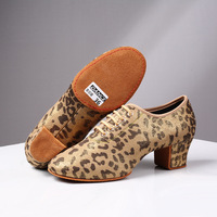 Salsa Dance Shoes for women girls Golden leopard print Latin Dance Shoes For Women Soft Soles Lace-Up 5cm High Heels