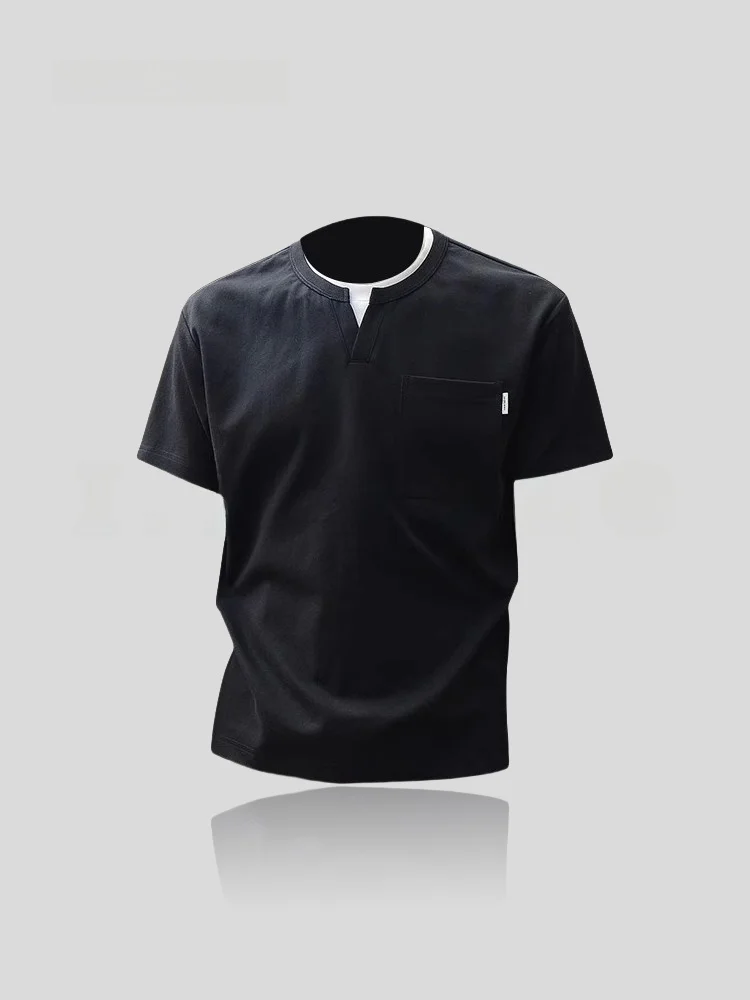 Retro Color Block Short Sleeve T-Shirt Men's round Neck Casual Base Layer Top Summer Fashionable Sun Protection Clothing