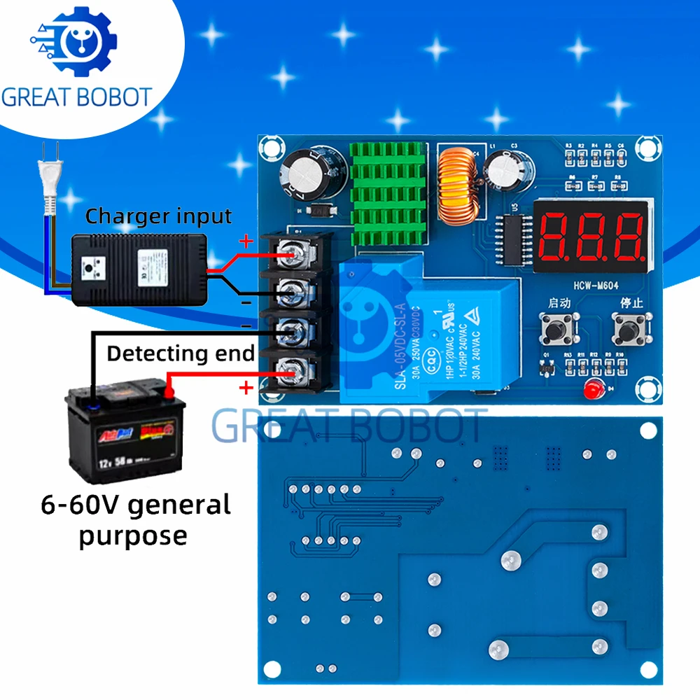 XH-M604 Battery Charging Control Module, DC 6-60V High Voltage Overcharge Protection Circuit Board