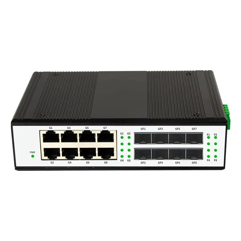 8 Port RJ45 8 SFP 1000Mbps PoE Gigabit Industrial Fiber Network Switch 20km