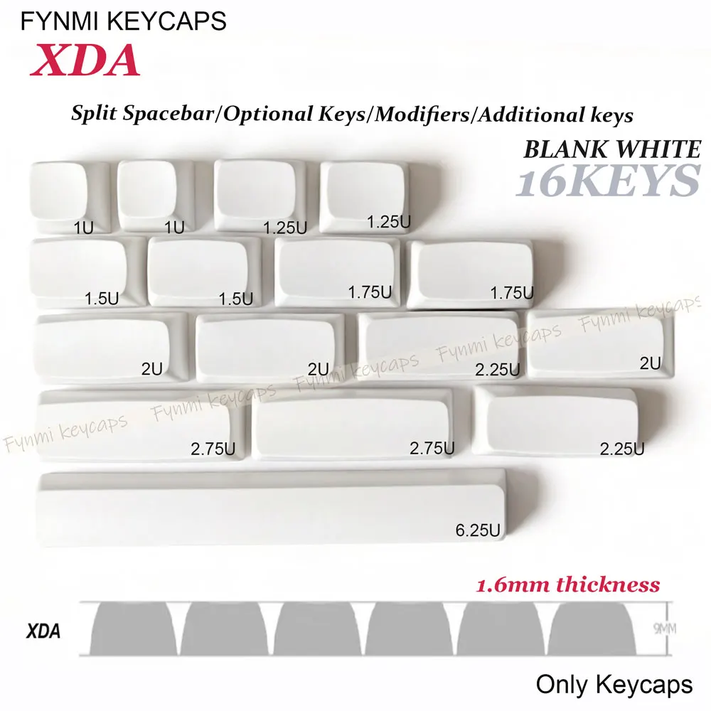 Дополнительные кейкапы Fynmi XDA 1/1.25/1.75/2/2.25/2.75/6.25U, белые/зеленые/молочные, из PBT, для механических переключателей MX