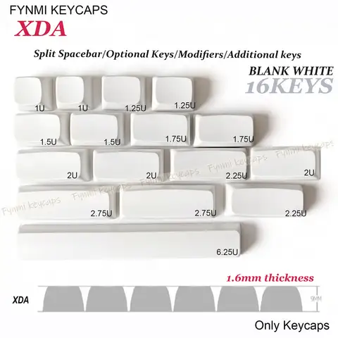 Fynmi XDA Optional Keycaps 1/1.25/1.75/2/2.25/2.75/6.25U Blank White/Green/Milk PBT Additional Keycaps for MX Mechanical Switch