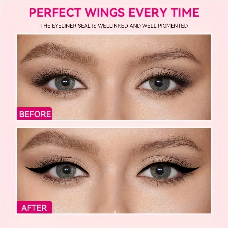 回転スタンプアイライナー - 羽根付きライナーステンシル、防水性と汚れ防止、素早く簡単に完璧なキャットアイ、初心者に優しい