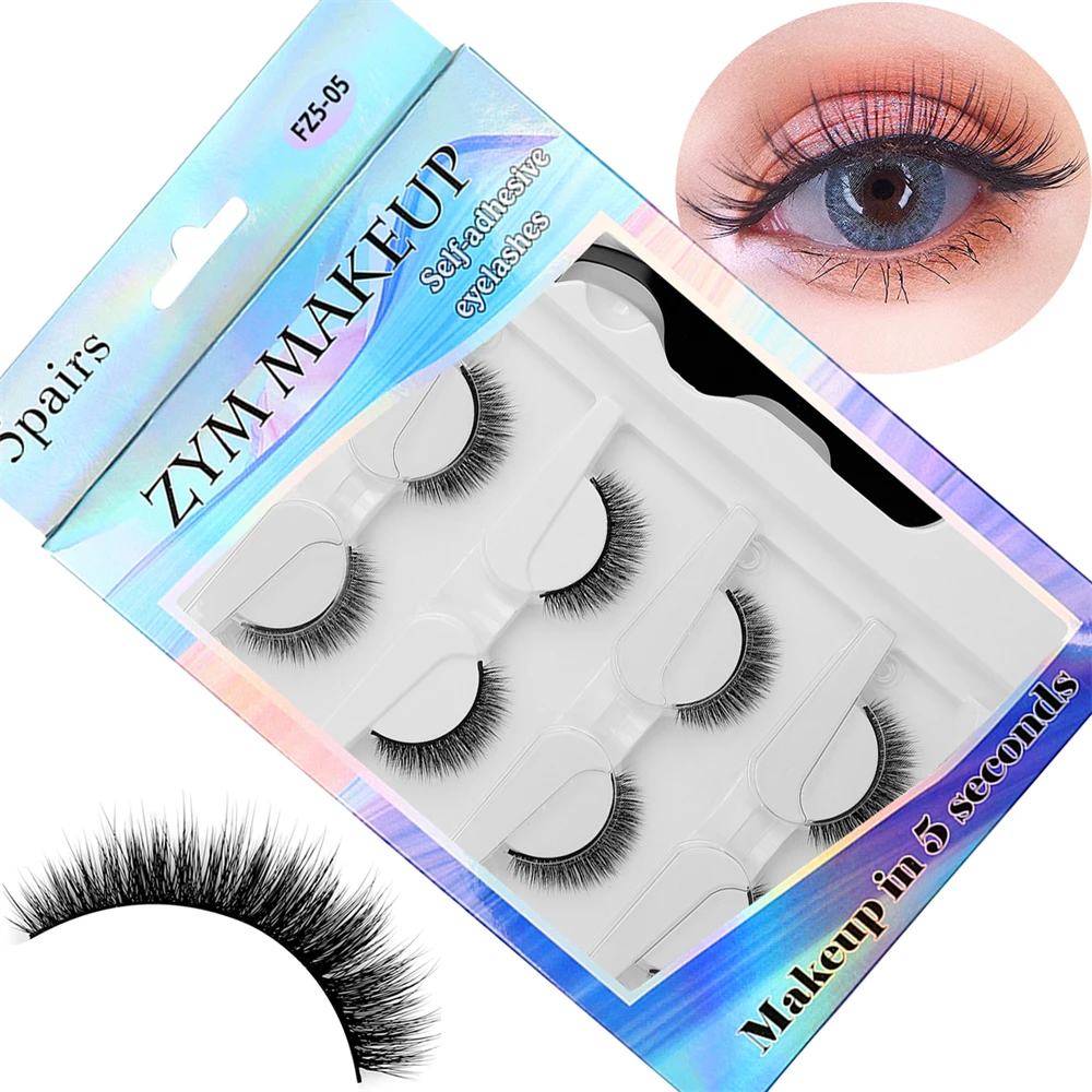 5 Pairs-Reusable Self-adhesive False Eyelashes with Tweezer Waterproof Adhesive Tape Eye Lashes to Wear No Glue Needed Natural