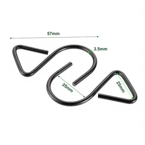 Metal S Hook Clothing Towel Bar Kitchen Black Metal Hanger Hooks Buckles for Webbing Strap DIY Hardware Accessories 57*25mm