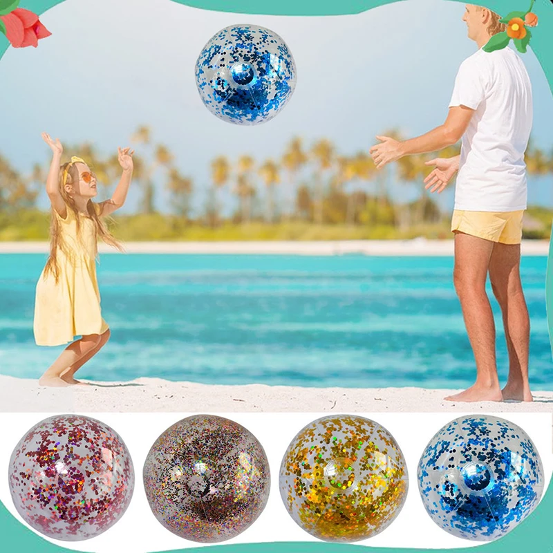 40cm inflável glitter bola de praia verão água jogar bolas de lantejoulas piscinas ao ar livre festa brinquedos para crianças adultos esportes aquáticos