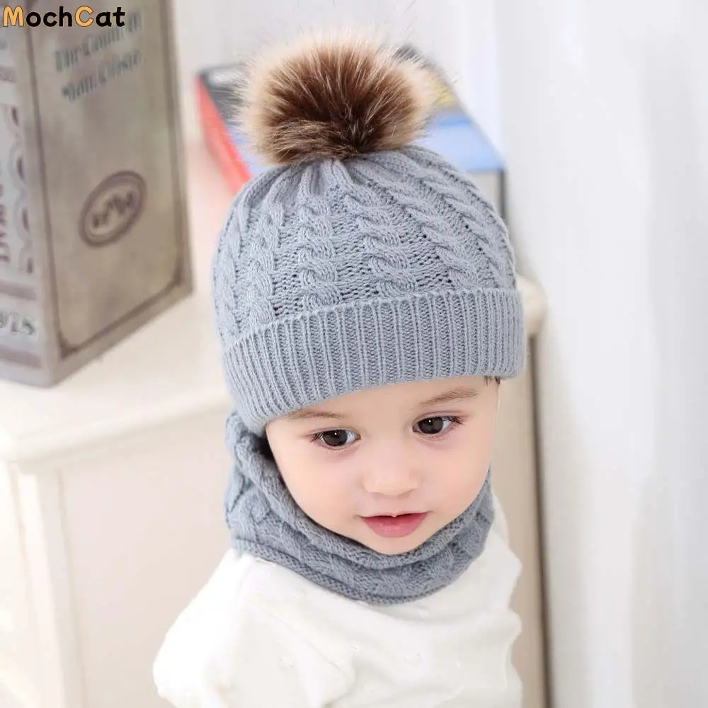 

Winter Outdoor Sports Fur Pom Circle Scarf Beanie Hat Children Cap Ski Cap Knit Hats Kids Cap Scarf Set Hedging Hat Scarf Set