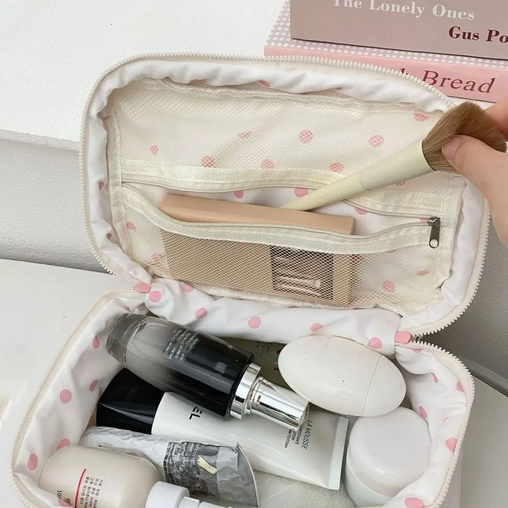 Cute PU Material Cosmetic Bag Storage Compartment Bow Decoration Makeup Case Multi-function Toiletry Bag Daily Organization