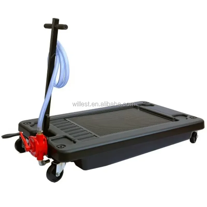 HUTZ 17 Gallon Low Profile Drain Tray Trolley with Rotary Oil Pump Plastic Waste Oil Collector Cart OD70TER01 70L Capacity 70