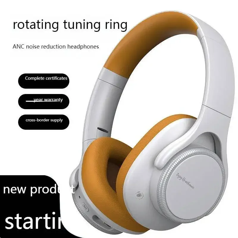 Rotary Volume Knob Over-Ear Wireless Bluetooth6.0 Headphones ANC Active Noise Cancelling Head Mounted Foldable Headset With Mic
