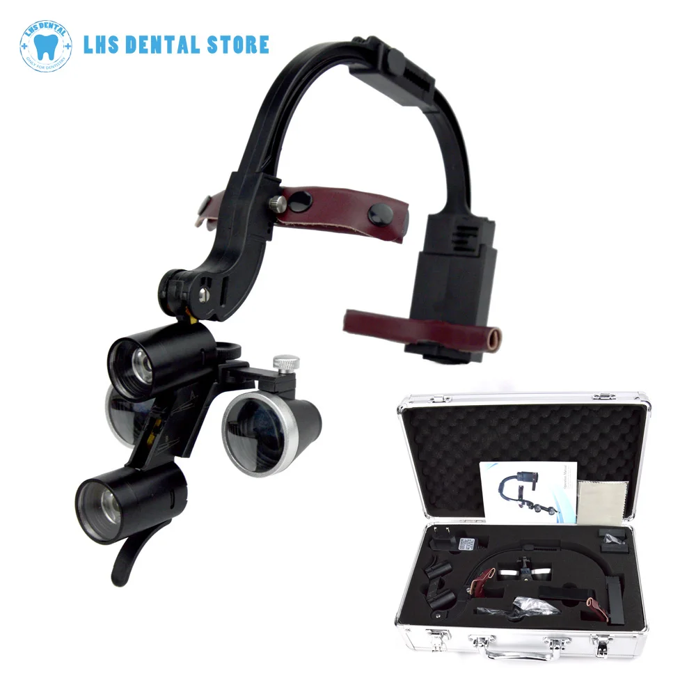 3.5X Dental LED Head Light Lamp 5W Dentisit Surgical Headlight Magnification Binocular Loupes With Aluminum Box