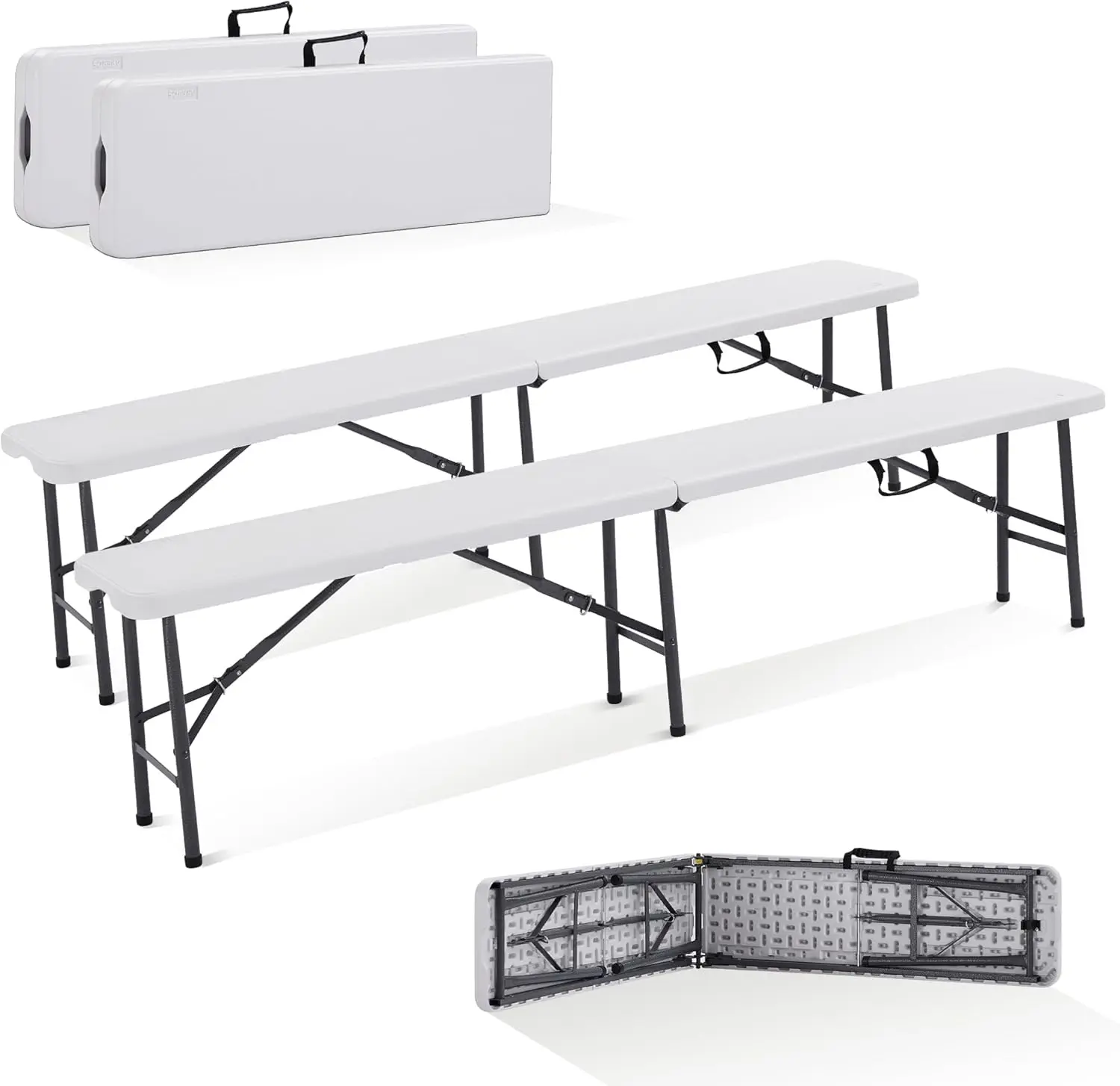 2 Panche pieghevoli Panca da giardino per interni/esterni da 183 cm con manico in metallo+plastica Carico da 500 kg con robusta struttura in acciaio-banca da parco