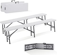 2 Folding Bench 183cm Indoor/Outdoor Garden Patio Bench with Handle Metal+Plastic Loading 500kg w/ Sturdy Steel Frame-Park Bench