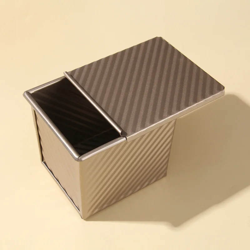 Square Baked Toast Box Loaf Pan Non-Stick Baking Bread Mould Cake Toast Box With Lid Gold Carbon Steel Baking Tray Baking Tool