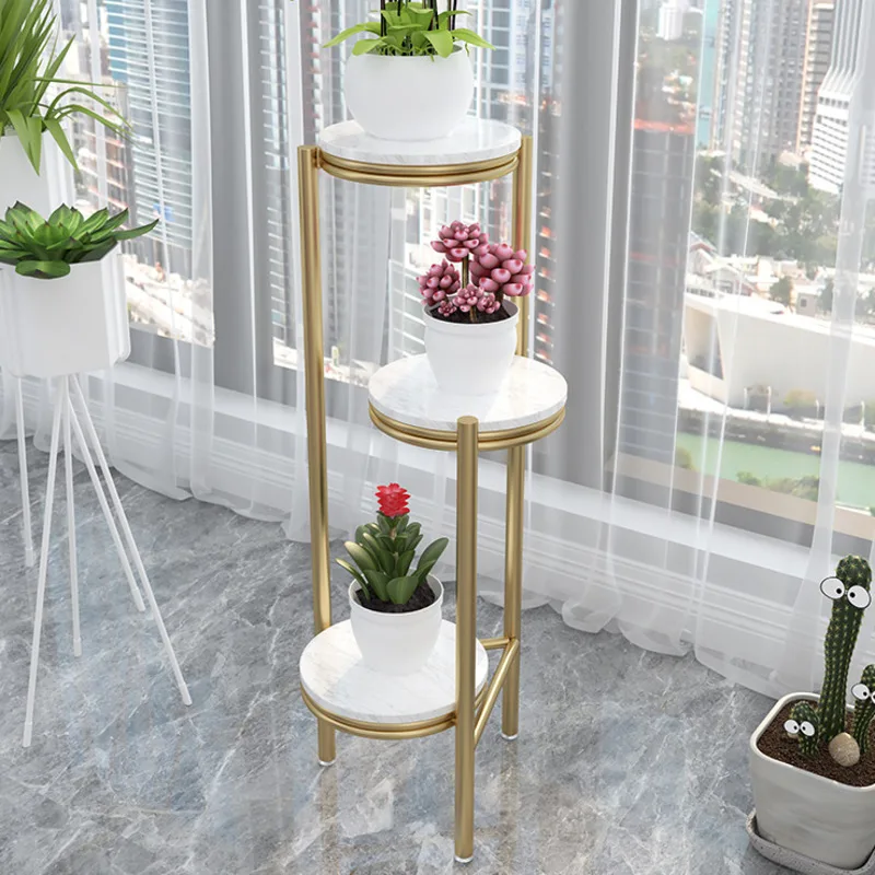 Simple Light Luxury Gold Flower Stand Multi-storey Indoor Plant Holder Floor Balcony Shelving Sophisticated Living Room Decor